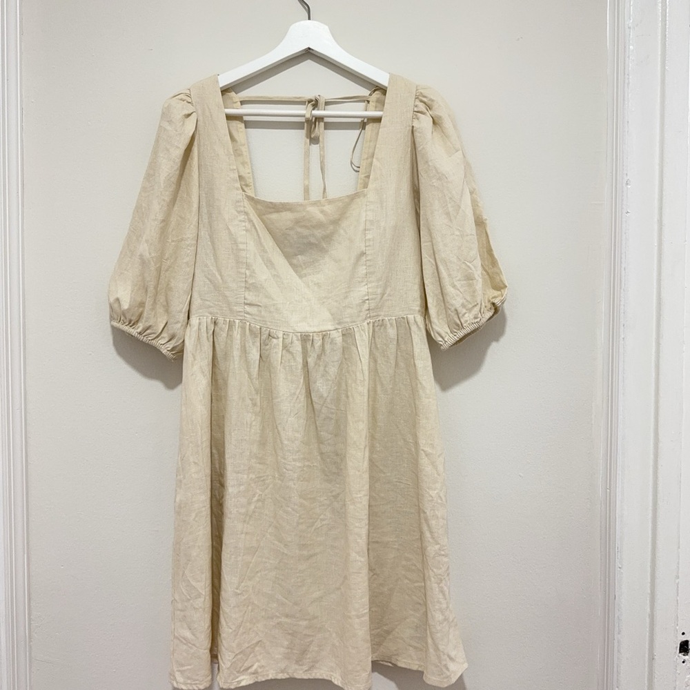 Gap Light Tan Square Neck Puffy Sleeve Dress